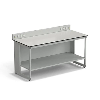 Стол для хроматографа ЭКРОС 1800х800х900/1030 мм с сервисной панелью и полкой, рабочая поверхность - (монолитный пластик) LABGRADE